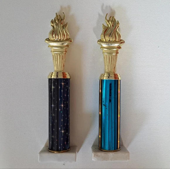Gold and Blue Torch Trophies Set Of 2 - Picture 1 of 6
